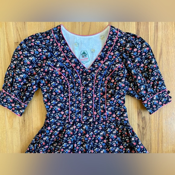 Vintage Austrian Cotton Midi Dress *Size 38* HASEGG Blue Pink Cottagecore Floral - Picture 8 of 9